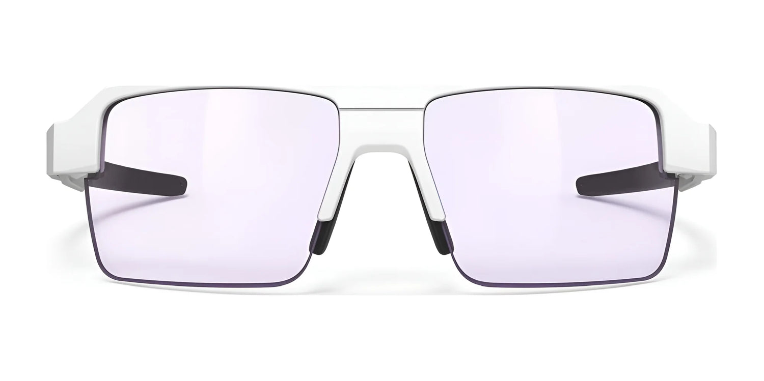 The Rudy Project Sirius Sunglasses | Size 50 feature a white, rectangular, futuristic design with light-tinted lenses and a sustainable frame, delivering stylish UV protection; displayed from the front on a white background. The Rudy Project Sirius Sunglasses | Size 50 feature a white, rectangular, futuristic design with light-tinted lenses and a sustainable frame, delivering stylish UV protection; displayed from the front on a white background.