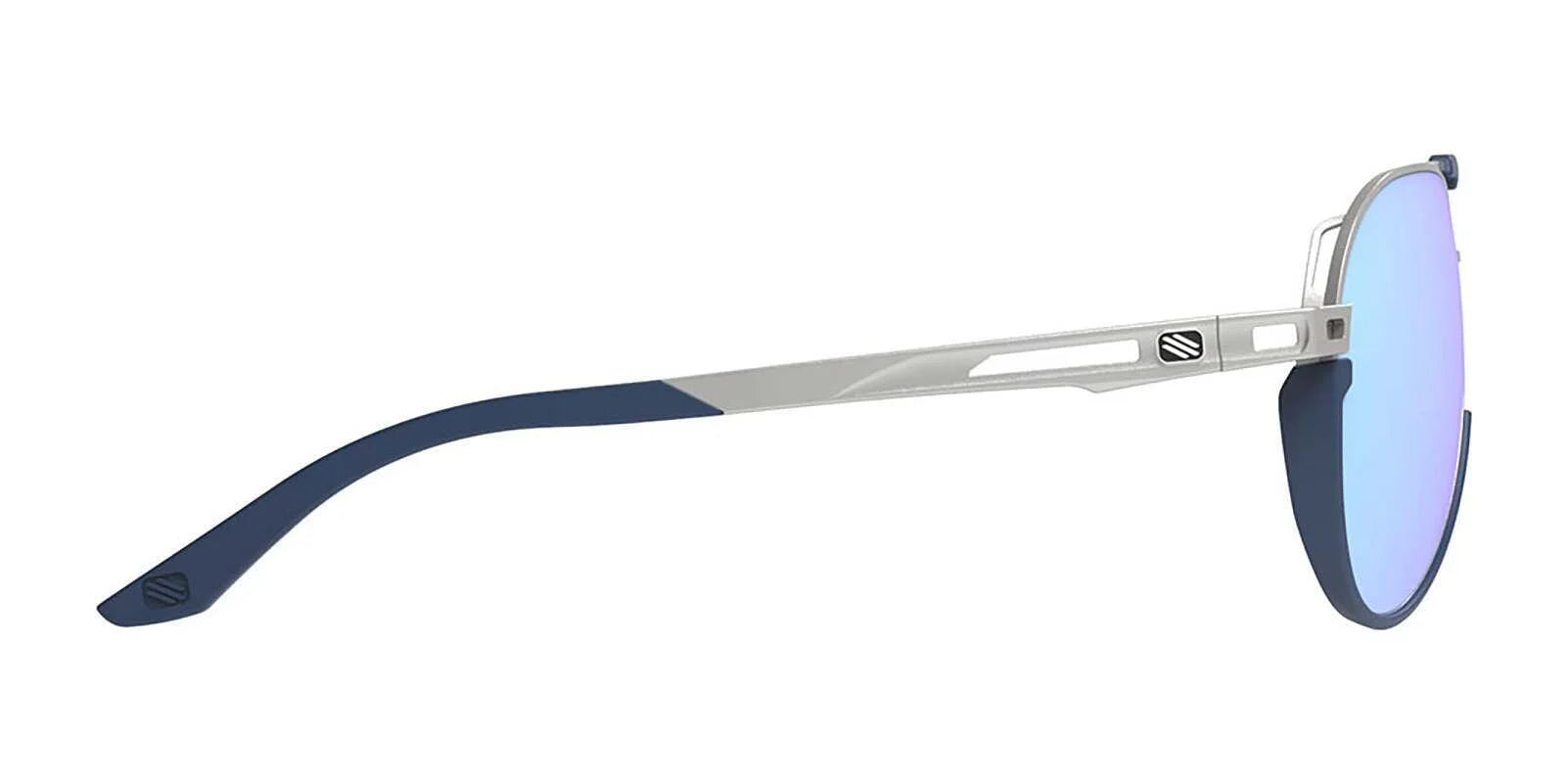 Side view of Rudy Project Skytrail Sunglasses | Size 58, featuring blue-tinted lenses, a metal frame, and dark blue adjustable temple tips. Side view of Rudy Project Skytrail Sunglasses | Size 58, featuring blue-tinted lenses, a metal frame, and dark blue adjustable temple tips.