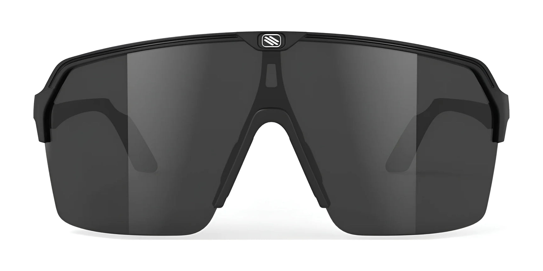 Rudy Project Spinshield Air Sunglasses in black feature a single wraparound dark UV-protective lens and a top-center logo, size 147. Rudy Project Spinshield Air Sunglasses in black feature a single wraparound dark UV-protective lens and a top-center logo, size 147.