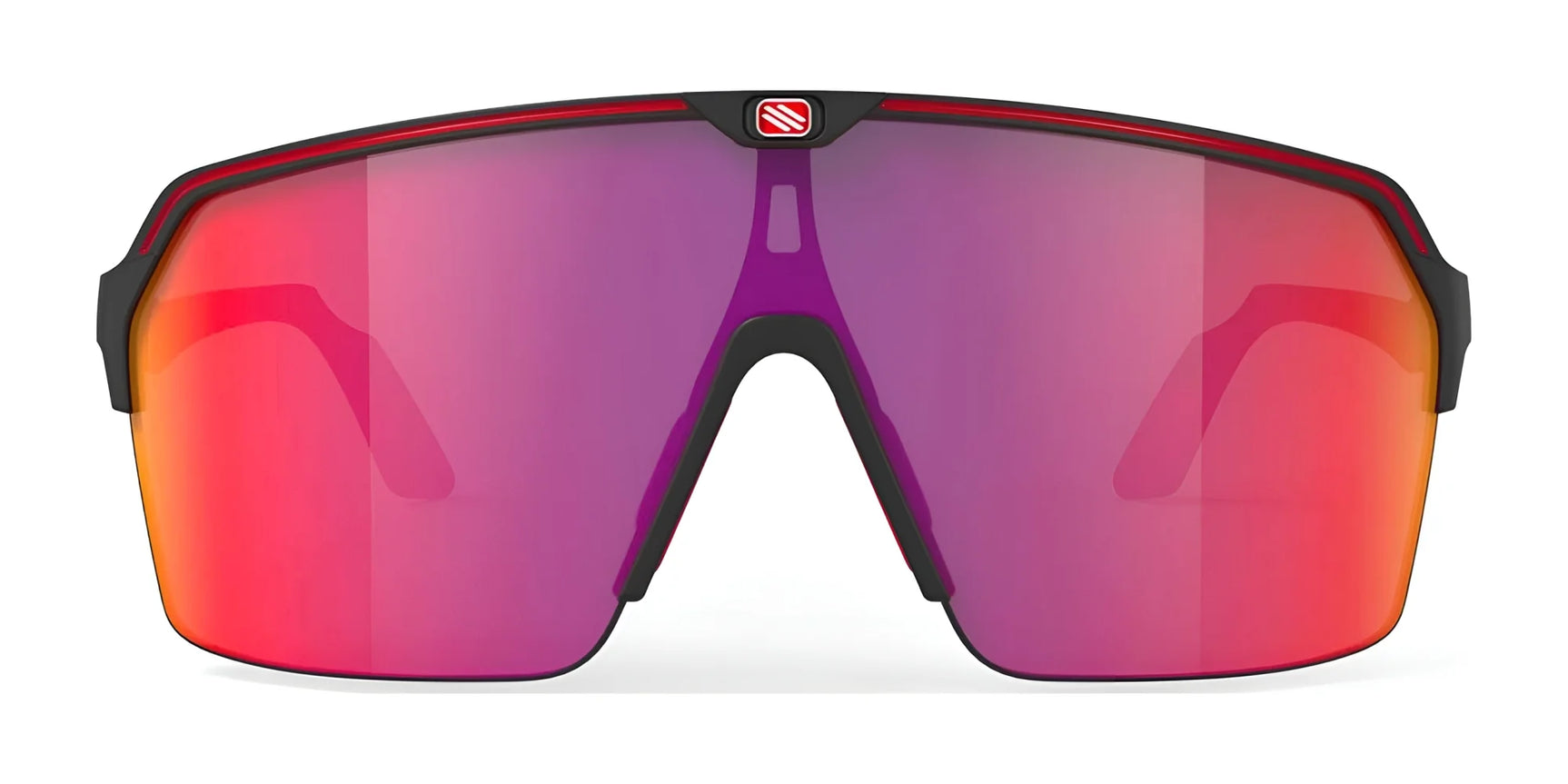 Front view of Rudy Project Spinshield Air Sunglasses | Size 147, featuring a red-pink mirrored lens and black frame, stylish design, and excellent UV protection—perfect prescription eyewear for any activity. Front view of Rudy Project Spinshield Air Sunglasses | Size 147, featuring a red-pink mirrored lens and black frame, stylish design, and excellent UV protection—perfect prescription eyewear for any activity.