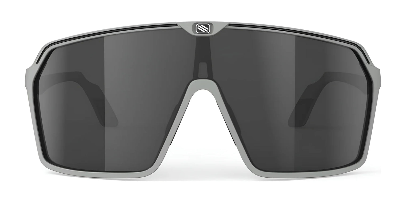 The Rudy Project Spinshield Sunglasses | Size 147 feature a large, single dark lens and a gray frame, offering excellent eye protection in a modern front view design. The Rudy Project Spinshield Sunglasses | Size 147 feature a large, single dark lens and a gray frame, offering excellent eye protection in a modern front view design.