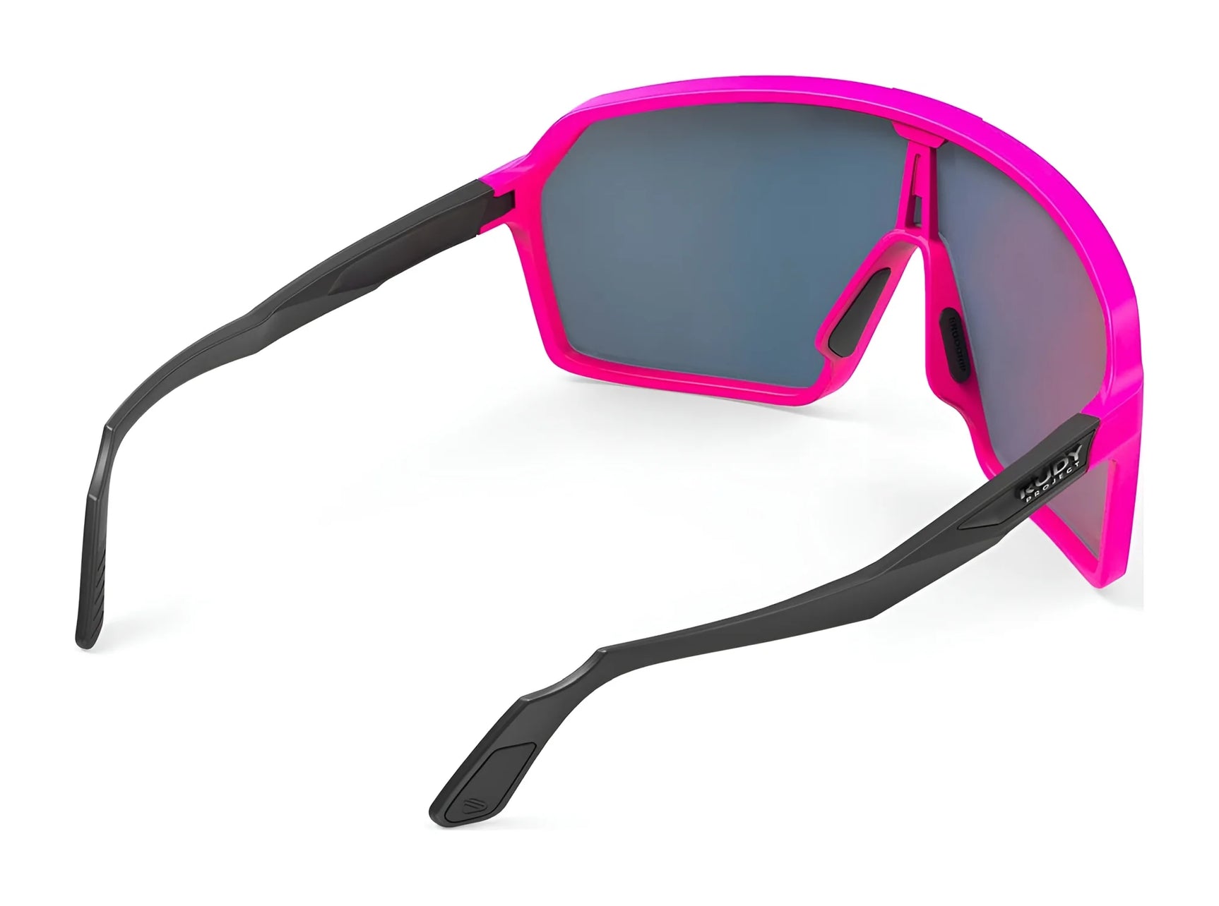Rudy Project Spinshield Sunglasses | Size 147 feature a bright pink frame and black arms, shown from the back on a white background, delivering stylish eye protection for your active lifestyle. Rudy Project Spinshield Sunglasses | Size 147 feature a bright pink frame and black arms, shown from the back on a white background, delivering stylish eye protection for your active lifestyle.