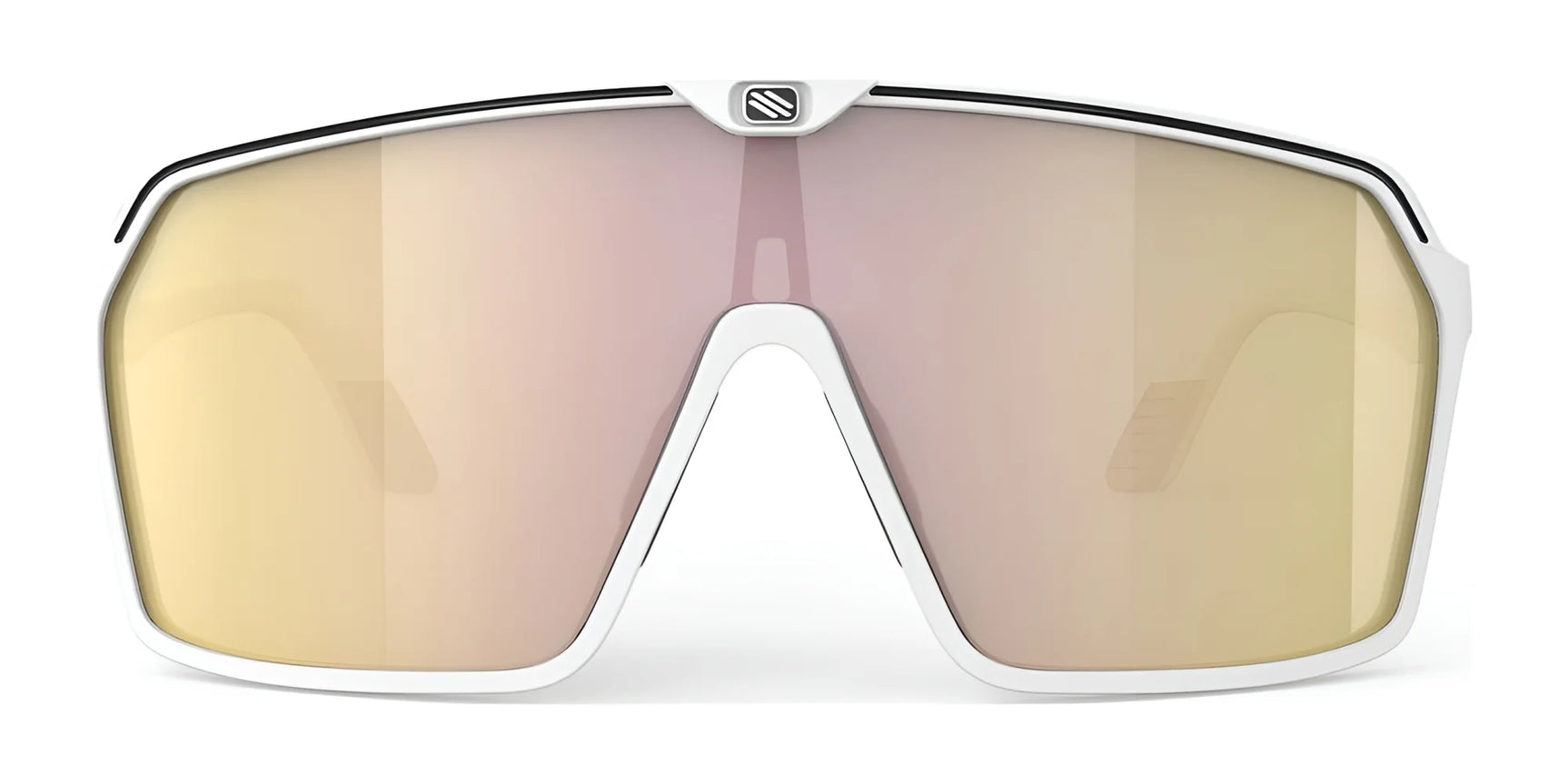 The Rudy Project Spinshield Sunglasses | Size 147 feature large mirrored lenses, a white frame with a black top accent, and are designed by Rudy Project for optimal eye protection during intense outdoor activities. The Rudy Project Spinshield Sunglasses | Size 147 feature large mirrored lenses, a white frame with a black top accent, and are designed by Rudy Project for optimal eye protection during intense outdoor activities.