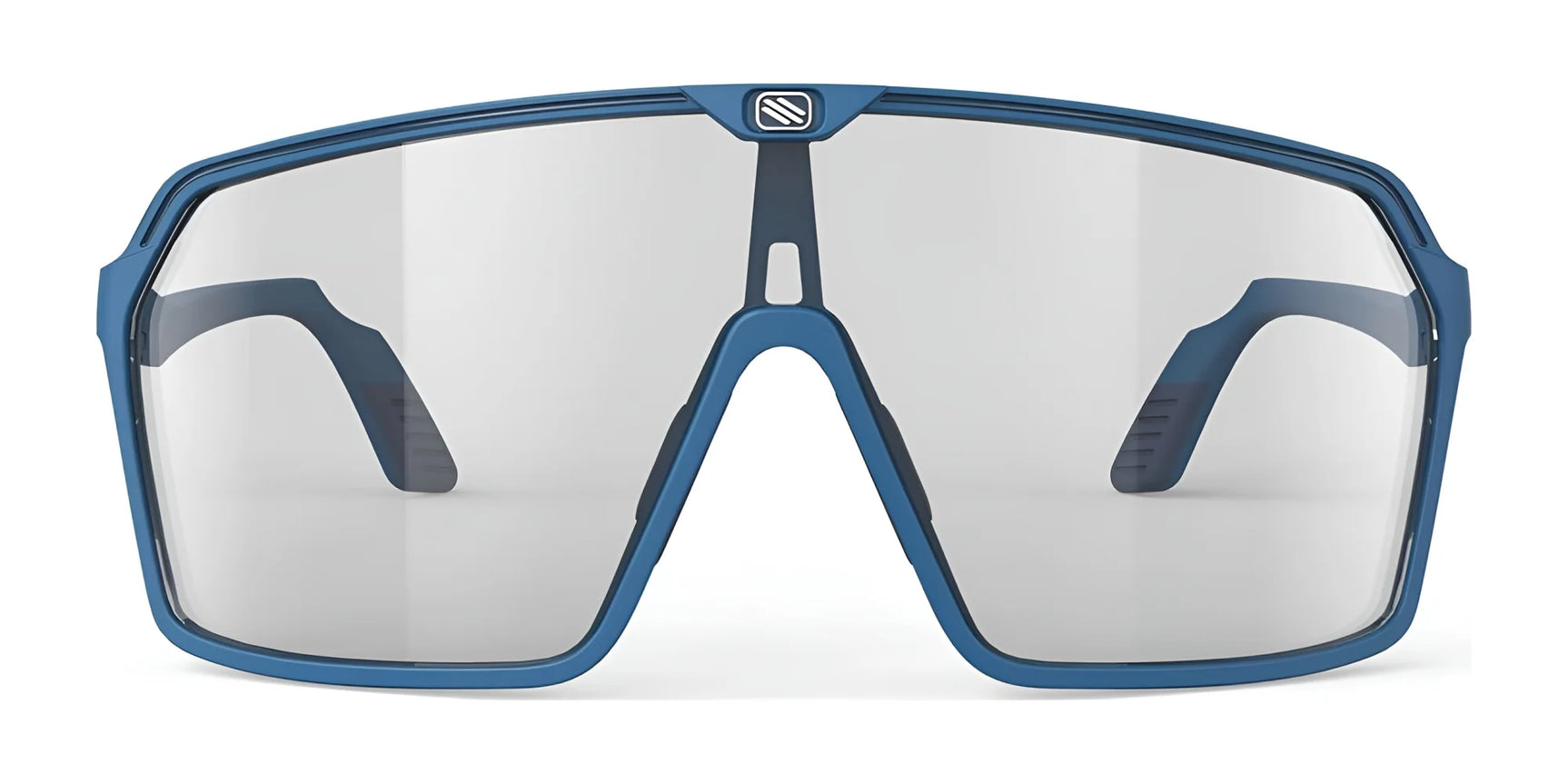 The Rudy Project Spinshield Sunglasses | Size 147 feature a blue rim and large clear lenses, providing stylish eye protection for active sports. The Rudy Project Spinshield Sunglasses | Size 147 feature a blue rim and large clear lenses, providing stylish eye protection for active sports.