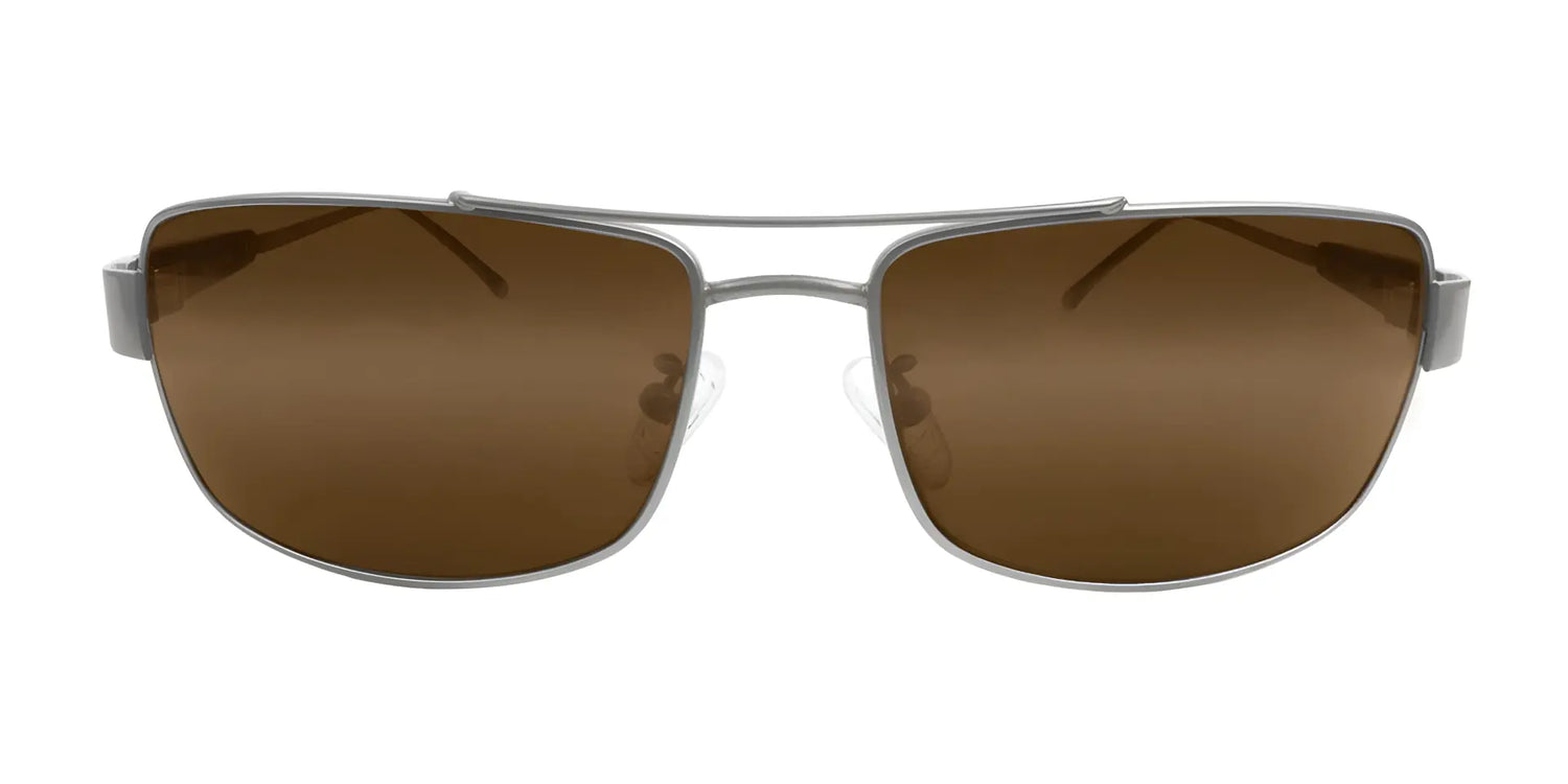 Scheyden's MUSTANG Sunglasses | Size 60 feature a silver frame and polarized mineral glass lenses, displayed from the front on a pristine white background. Scheyden's MUSTANG Sunglasses | Size 60 feature a silver frame and polarized mineral glass lenses, displayed from the front on a pristine white background.