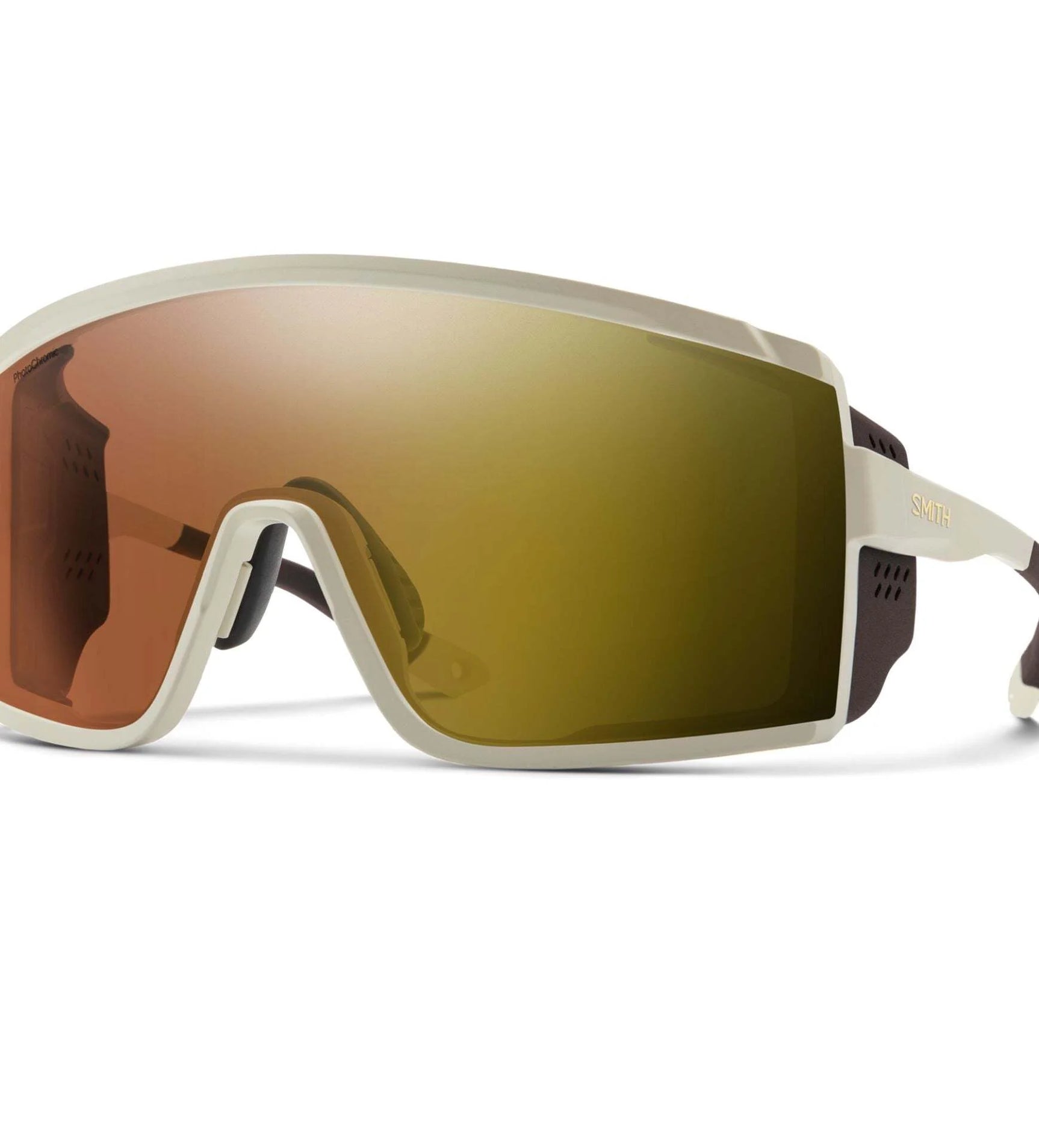 The CT Matte Bone Smith Optics Pursuit Sunglasses feature Glacier Photochromic lenses, set against a white background. The CT Matte Bone Smith Optics Pursuit Sunglasses feature Glacier Photochromic lenses, set against a white background.