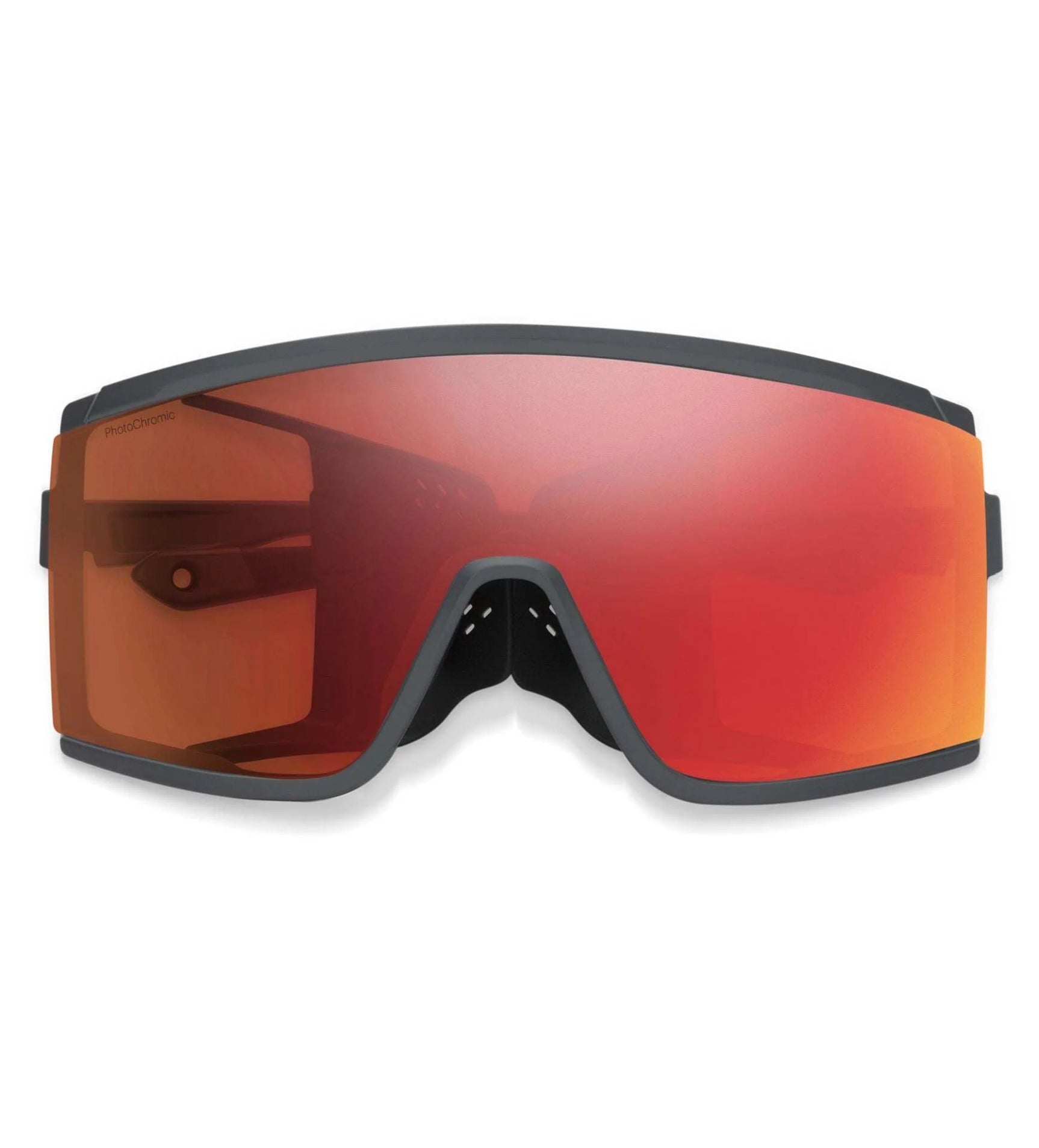 Smith Optics Pursuit Sunglasses by Smith Optics feature a wide performance lens with red tint, a black frame, and ventilation holes. Smith Optics Pursuit Sunglasses by Smith Optics feature a wide performance lens with red tint, a black frame, and ventilation holes.