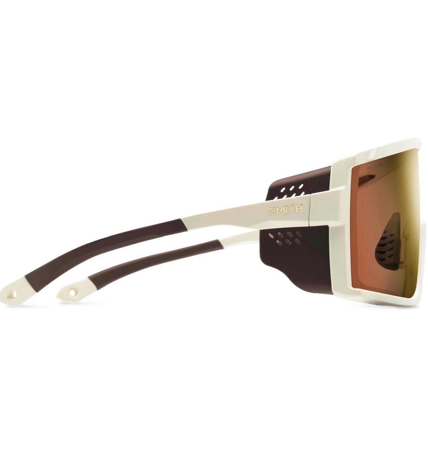 Introducing the Smith Optics Pursuit Sunglasses, a retro-style accessory featuring a thick white and brown frame. Designed by Smith Optics, these sunglasses incorporate ChromaPop™ technology and sport reflective orange lenses that adapt to varying light conditions for optimal vision. Introducing the Smith Optics Pursuit Sunglasses, a retro-style accessory featuring a thick white and brown frame. Designed by Smith Optics, these sunglasses incorporate ChromaPop™ technology and sport reflective orange lenses that adapt to varying light conditions for optimal vision.