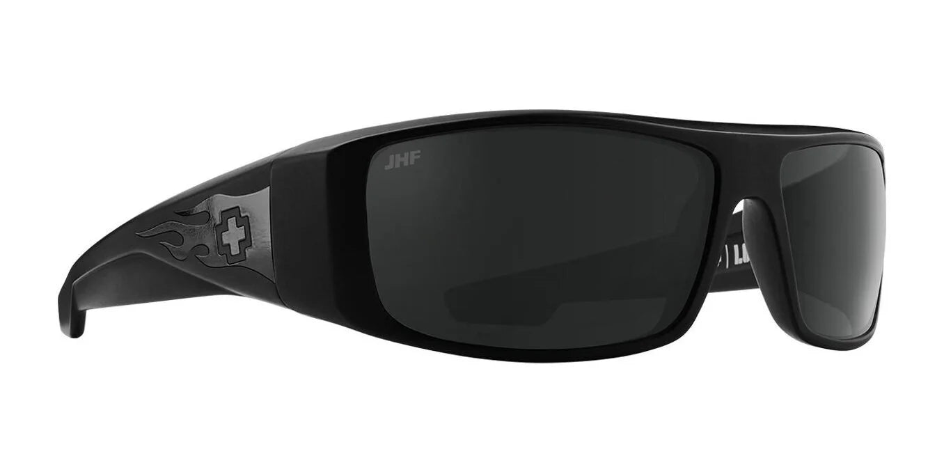 SPY LOGAN Sunglasses | Size 61 by SPY feature a matte black gloss finish with bold flame design on thick arms, dark lenses, and durable Grilamid® construction. SPY LOGAN Sunglasses | Size 61 by SPY feature a matte black gloss finish with bold flame design on thick arms, dark lenses, and durable Grilamid® construction.