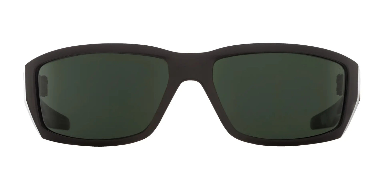 Black rectangular SPY DIRTY Mo Sunglasses with Trident polarization lenses, size 61, shown front-facing against a white background. Black rectangular SPY DIRTY Mo Sunglasses with Trident polarization lenses, size 61, shown front-facing against a white background.
