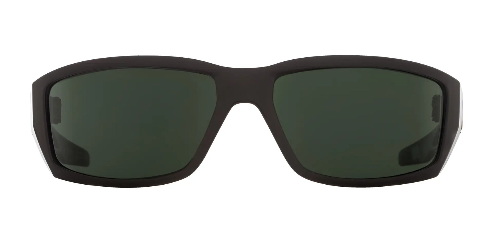 Black rectangular SPY DIRTY Mo sunglasses with dark lenses, featuring Trident polarization technology, rest on a white background. Black rectangular SPY DIRTY Mo sunglasses with dark lenses, featuring Trident polarization technology, rest on a white background.