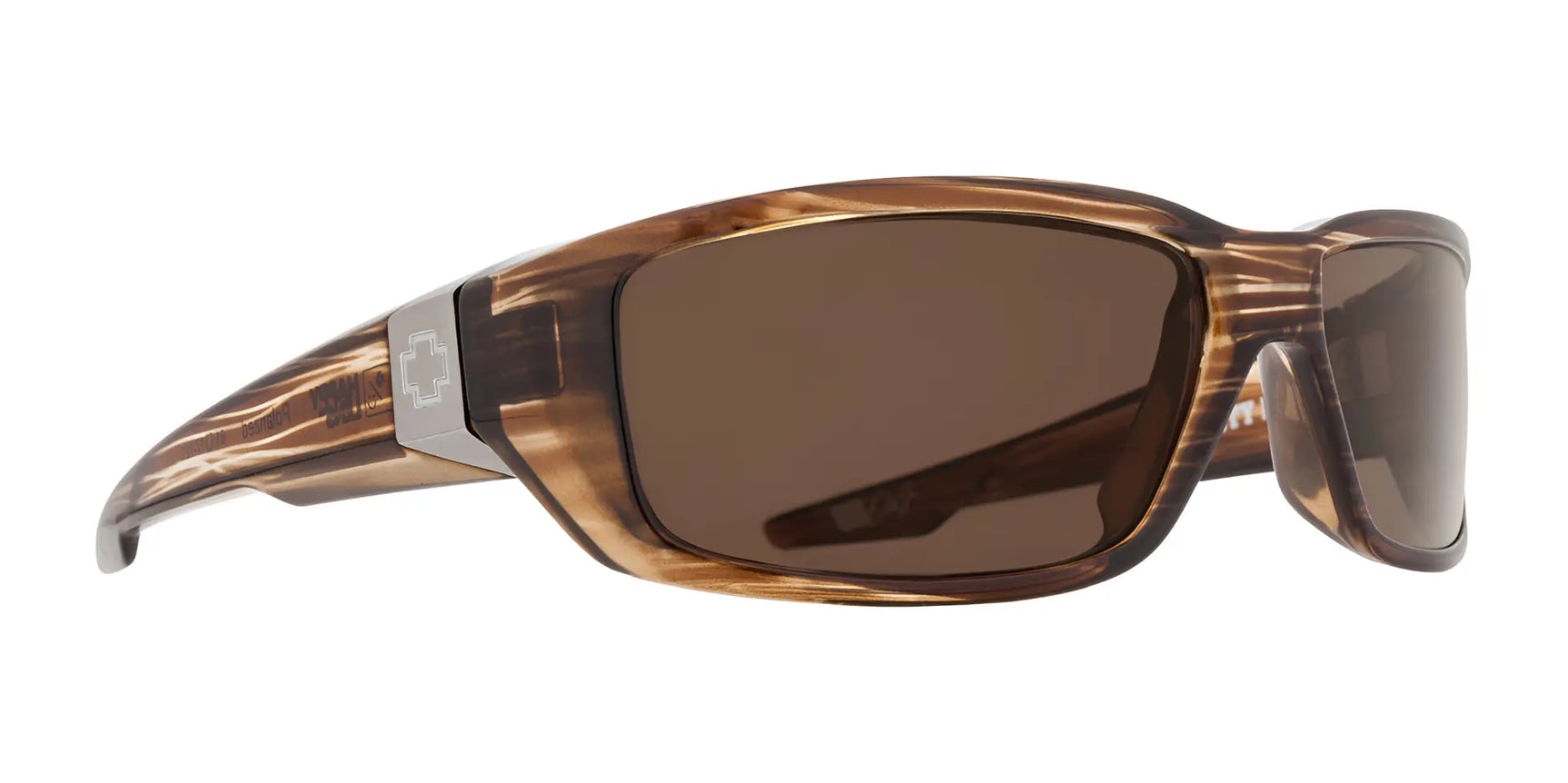 The SPY DIRTY Mo Sunglasses feature brown stripe tort rectangular lenses, patterned frames, and a small logo on the temples. With Trident polarization, they offer clarity and style for outdoor adventures. Size: 61. The SPY DIRTY Mo Sunglasses feature brown stripe tort rectangular lenses, patterned frames, and a small logo on the temples. With Trident polarization, they offer clarity and style for outdoor adventures. Size: 61.