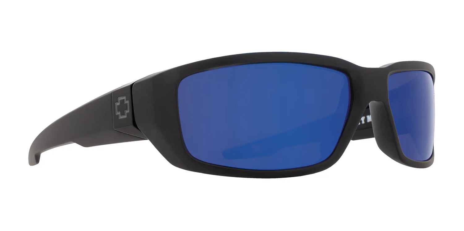 SPY DIRTY Mo Sunglasses feature a black matte frame with blue Happy Lenses and a logo on the arms, size 61. SPY DIRTY Mo Sunglasses feature a black matte frame with blue Happy Lenses and a logo on the arms, size 61.