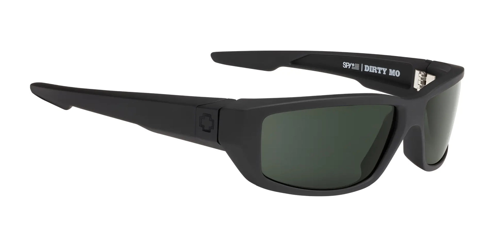 SPY DIRTY Mo Sunglasses | Size 61 are black wraparound shades from SPY, featuring Trident polarization, dark lenses, and a small white logo on the temple. SPY DIRTY Mo Sunglasses | Size 61 are black wraparound shades from SPY, featuring Trident polarization, dark lenses, and a small white logo on the temple.