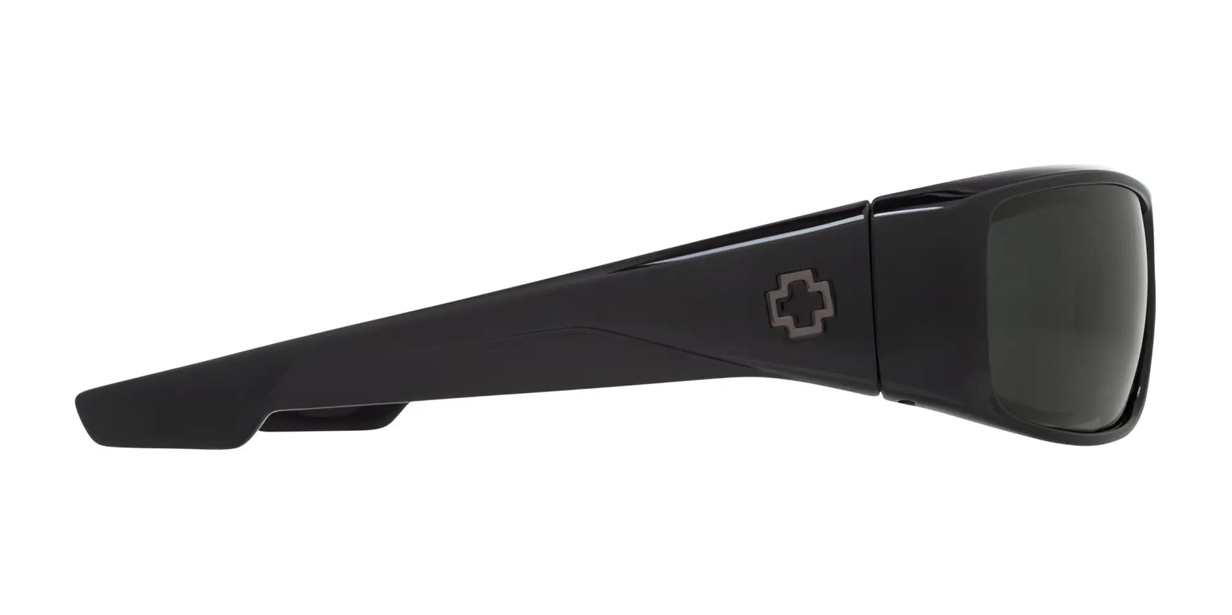 Side view of SPY LOGAN Sunglasses | Size 61 in black, featuring thick arms, SPY Happy™ lenses, and a cross-shaped SPY logo near the hinge. Side view of SPY LOGAN Sunglasses | Size 61 in black, featuring thick arms, SPY Happy™ lenses, and a cross-shaped SPY logo near the hinge.