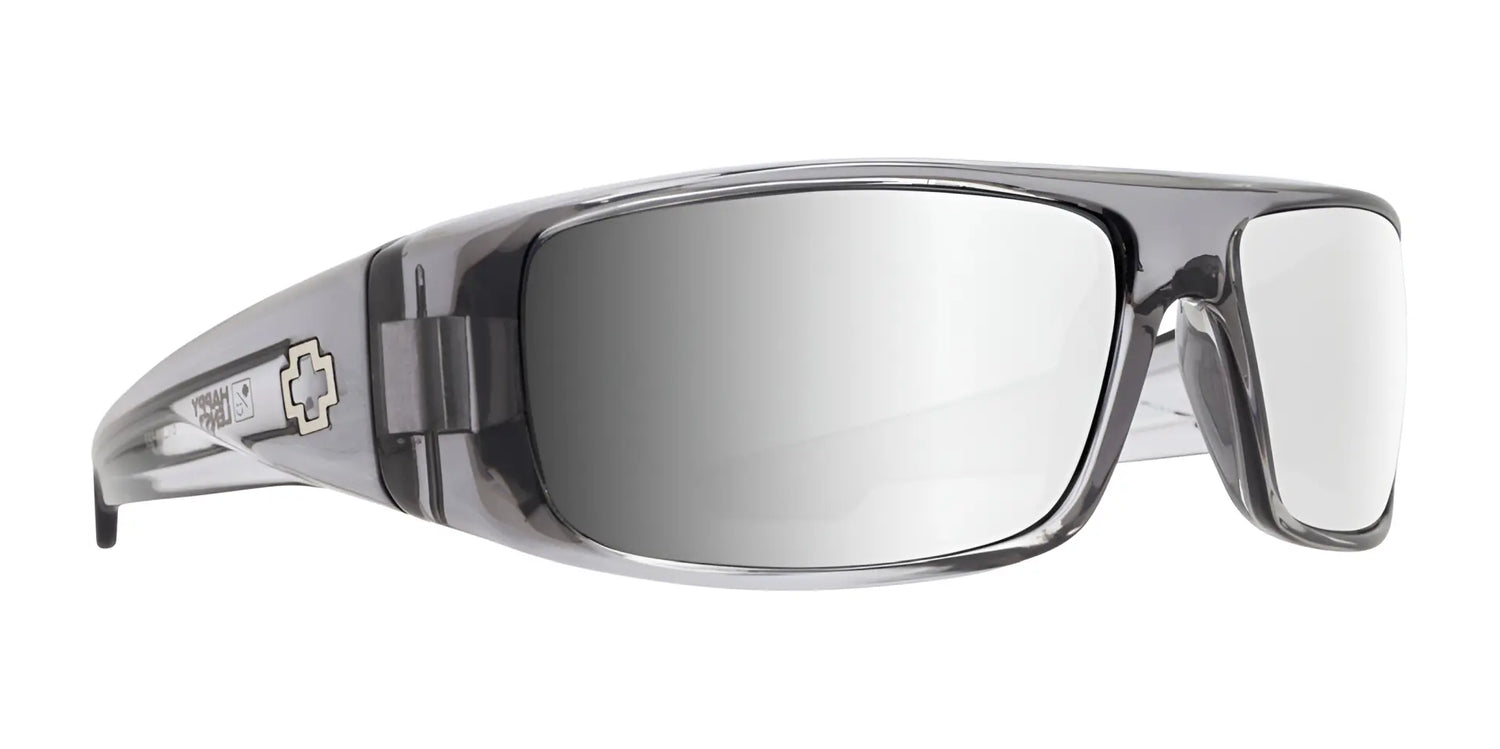 The SPY LOGAN Sunglasses (Size 61) feature gray mirrored wraparound lenses, thick Grilamid® frames, Trident™ polarization, and a cross logo on the temple. The SPY LOGAN Sunglasses (Size 61) feature gray mirrored wraparound lenses, thick Grilamid® frames, Trident™ polarization, and a cross logo on the temple.