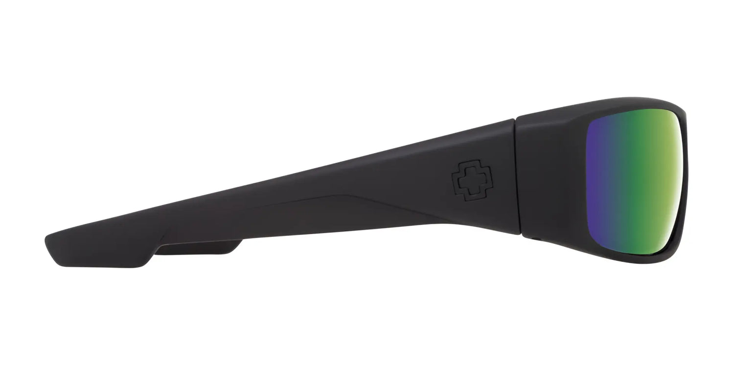 Side view of SPY LOGAN Sunglasses | Size 61 in black with green reflective Happy™ lenses and durable Grilamid® frame, set against a white background. Side view of SPY LOGAN Sunglasses | Size 61 in black with green reflective Happy™ lenses and durable Grilamid® frame, set against a white background.