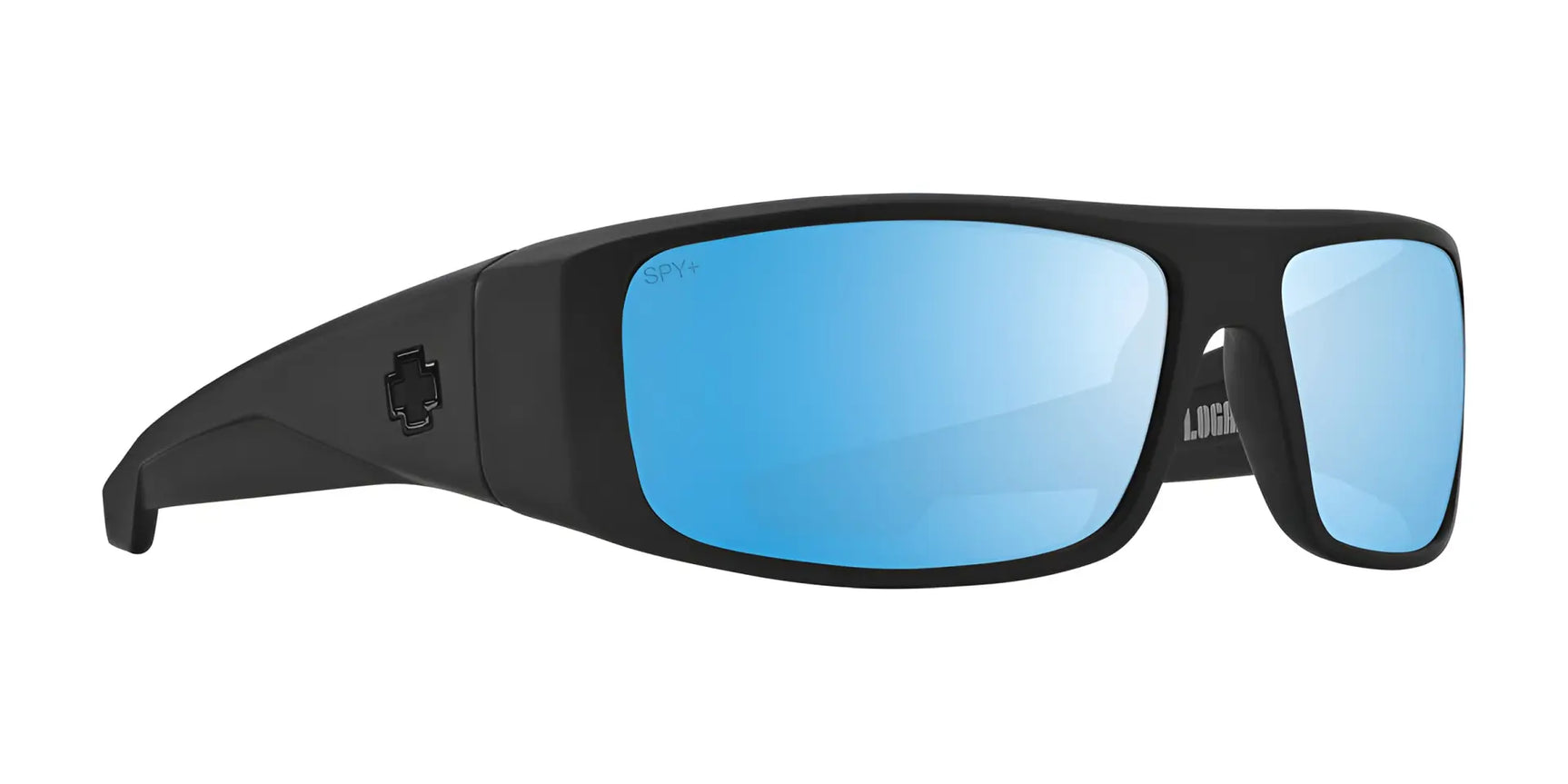 SPY LOGAN Sunglasses | Size 61 by SPY, featuring thick black Grilamid® frames and blue mirrored lenses with SPY Happy™ lens technology, shown on a white background. SPY LOGAN Sunglasses | Size 61 by SPY, featuring thick black Grilamid® frames and blue mirrored lenses with SPY Happy™ lens technology, shown on a white background.