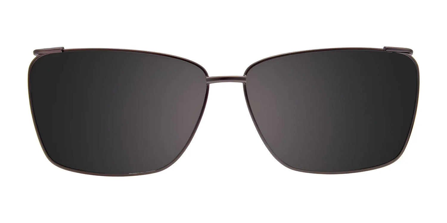 A pair of Takumi TK1031 eyeglasses with clip-on, rectangular black sunglasses featuring a thin metal frame and polarized lenses. A pair of Takumi TK1031 eyeglasses with clip-on, rectangular black sunglasses featuring a thin metal frame and polarized lenses.