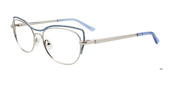 Takumi TK1103 Eyeglasses with Clip-on Sunglasses | Size 52 / Shiny Light Blue & Silver