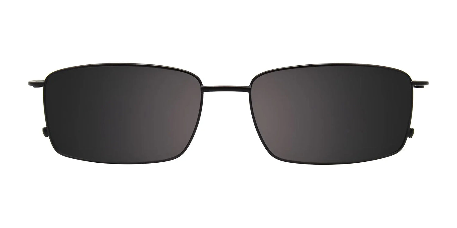 Takumi TK1214 Eyeglasses with Clip-on Sunglasses feature a black rectangular design, dark polarized lenses, and a thin metal frame. Takumi TK1214 Eyeglasses with Clip-on Sunglasses feature a black rectangular design, dark polarized lenses, and a thin metal frame.