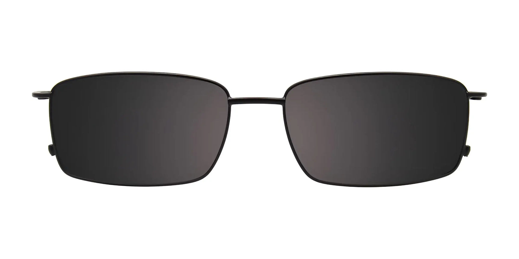Takumi TK1214 Eyeglasses with Clip-on Sunglasses feature a black rectangular design, dark polarized lenses, and a thin metal frame. Takumi TK1214 Eyeglasses with Clip-on Sunglasses feature a black rectangular design, dark polarized lenses, and a thin metal frame.
