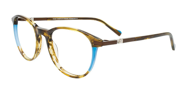 Takumi TK1259 Eyeglasses with Clip-on Sunglasses | Size 50 / Marble Brown & Blue