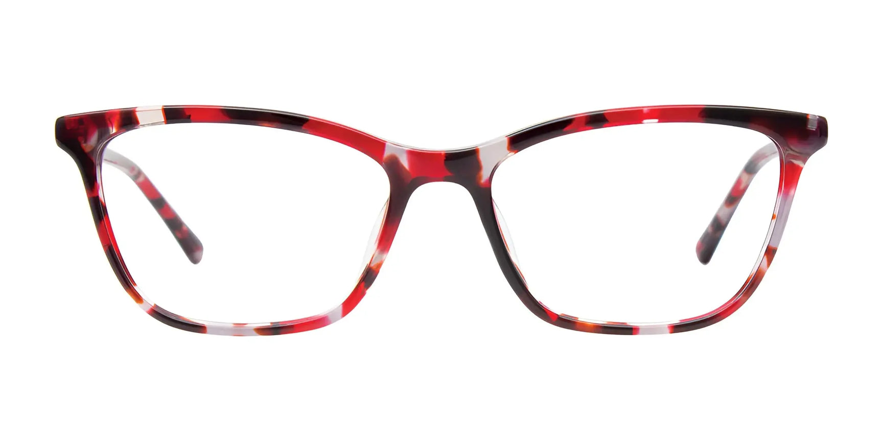 Takumi TK1274 Eyeglasses with Clip-on Sunglasses | Size 52 feature a red and black tortoiseshell cat-eye frame, shown front view; easily transition to sunglasses with included clip-on for extra versatility. Takumi TK1274 Eyeglasses with Clip-on Sunglasses | Size 52 feature a red and black tortoiseshell cat-eye frame, shown front view; easily transition to sunglasses with included clip-on for extra versatility.