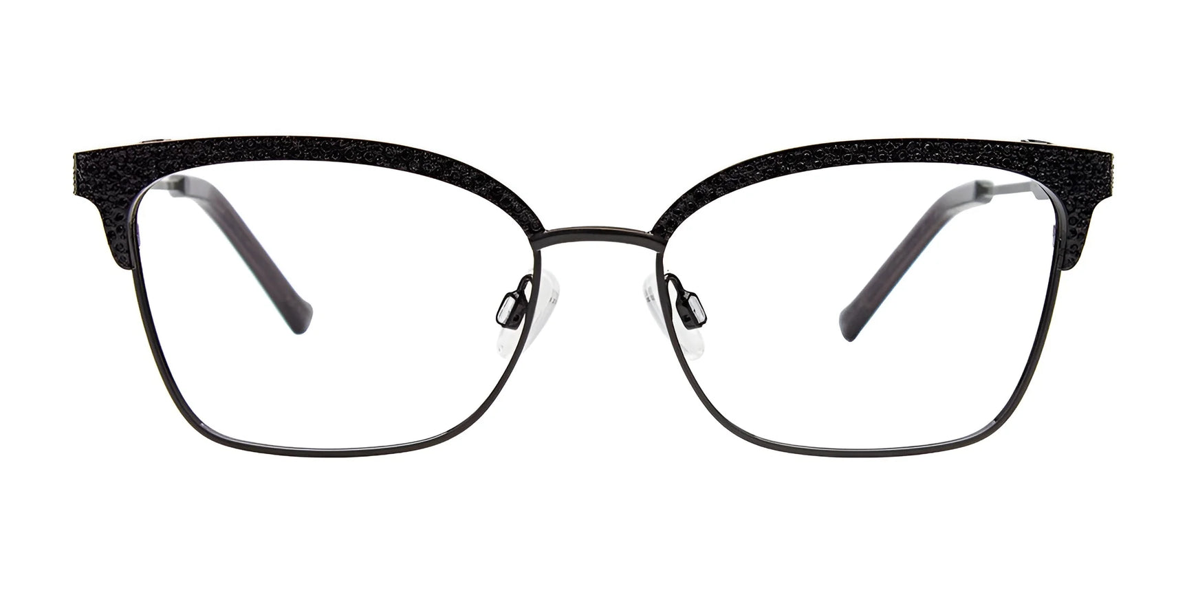 Front view of Takumi TK1314 Eyeglasses, Size 53, showcasing a stylish black cat-eye design and clear, prescription-ready lenses. Front view of Takumi TK1314 Eyeglasses, Size 53, showcasing a stylish black cat-eye design and clear, prescription-ready lenses.