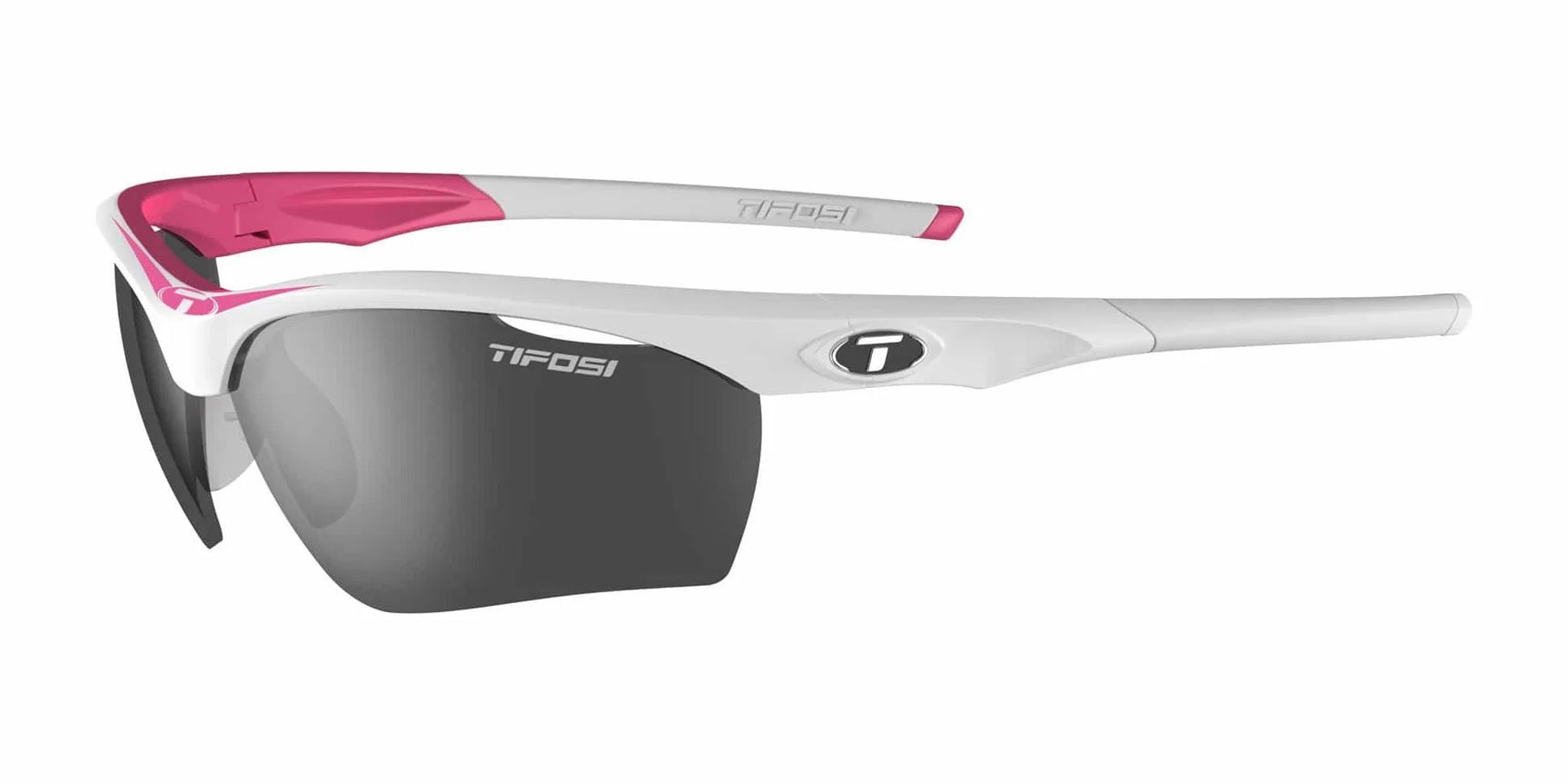The Tifosi Optics VERO Sunglasses in Race Pink/Interchange offer a stylish design perfect for smaller faces, featuring dark lenses and a partially rimless frame, ideal for multi-sport activities. The Tifosi Optics VERO Sunglasses in Race Pink/Interchange offer a stylish design perfect for smaller faces, featuring dark lenses and a partially rimless frame, ideal for multi-sport activities.