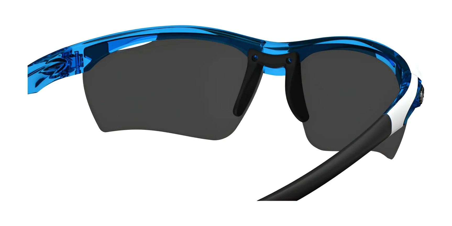 Blue and black Tifosi Optics VERO Sunglasses with dark lenses, ideal for smaller faces and multi-sport activities, viewed from behind. Blue and black Tifosi Optics VERO Sunglasses with dark lenses, ideal for smaller faces and multi-sport activities, viewed from behind.