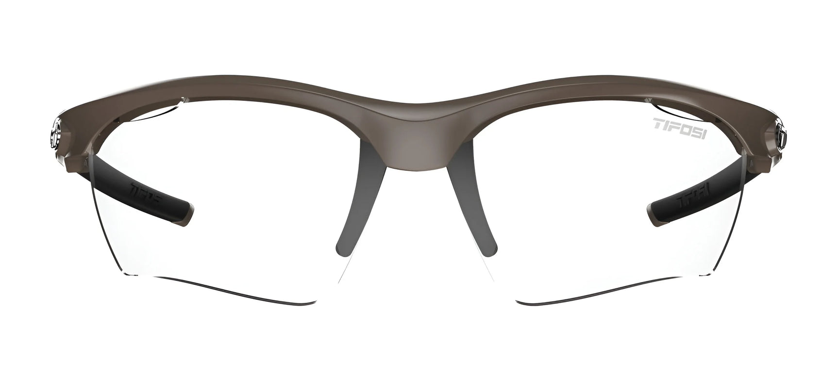 The Tifosi Optics VERO Sunglasses are excellent for smaller faces, offering a brown half-frame, transparent lenses, and black temple tips. Perfect for multi-sport activities. The Tifosi Optics VERO Sunglasses are excellent for smaller faces, offering a brown half-frame, transparent lenses, and black temple tips. Perfect for multi-sport activities.