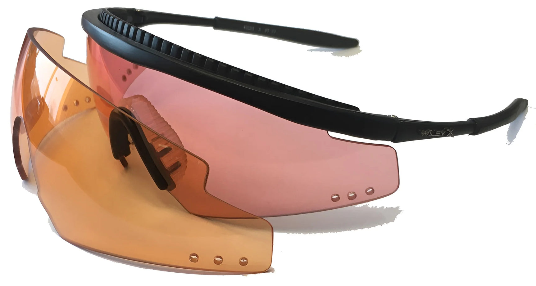 Wiley X PT-2 Shield Sunglasses by Wiley X feature a black frame with interchangeable lenses in pink and orange, providing UV protection and impact resistance. Wiley X PT-2 Shield Sunglasses by Wiley X feature a black frame with interchangeable lenses in pink and orange, providing UV protection and impact resistance.
