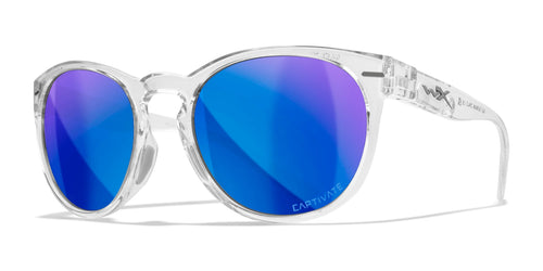 Wiley X COVERT Sunglasses / Size 56 / Gloss Crystal Light Sapphire Blue / CAPTIVATE™ Polarized Blue Mirror