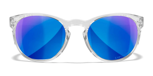 Wiley X COVERT Sunglasses / Size 56 / Gloss Crystal Light Sapphire Blue / CAPTIVATE™ Polarized Blue Mirror