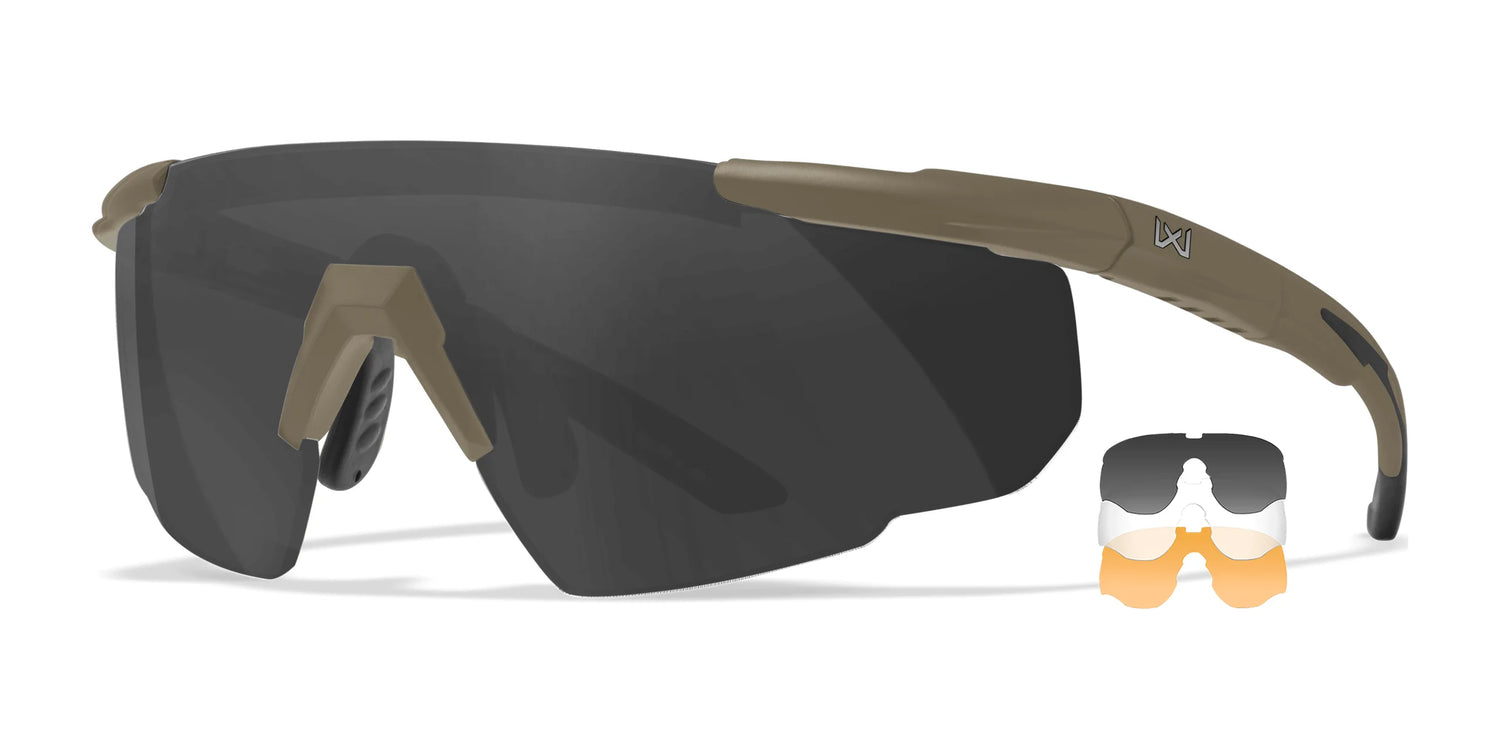 Wiley X SABER Safety Glasses Matte Tan / Smoke Grey / Clear / Light Rust Shields Wiley X SABER Safety Glasses Matte Tan / Smoke Grey / Clear / Light Rust Shields