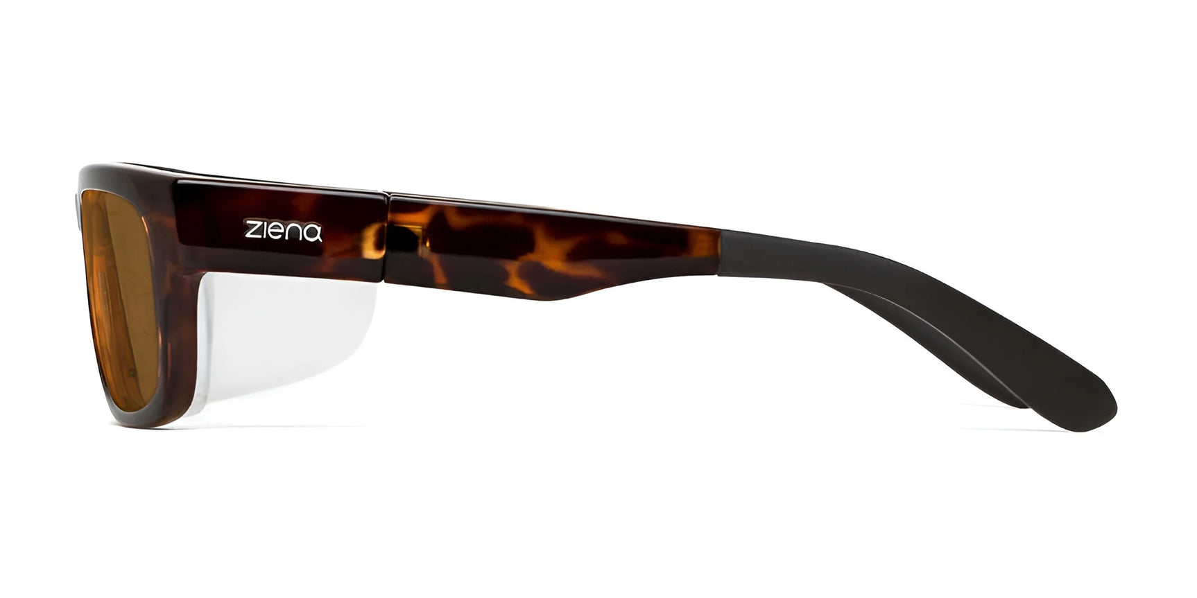 Side view of Ziena Kai Sunglasses size 52 in tortoiseshell, featuring black arms and brown polarized lenses for excellent UV protection. Side view of Ziena Kai Sunglasses size 52 in tortoiseshell, featuring black arms and brown polarized lenses for excellent UV protection.