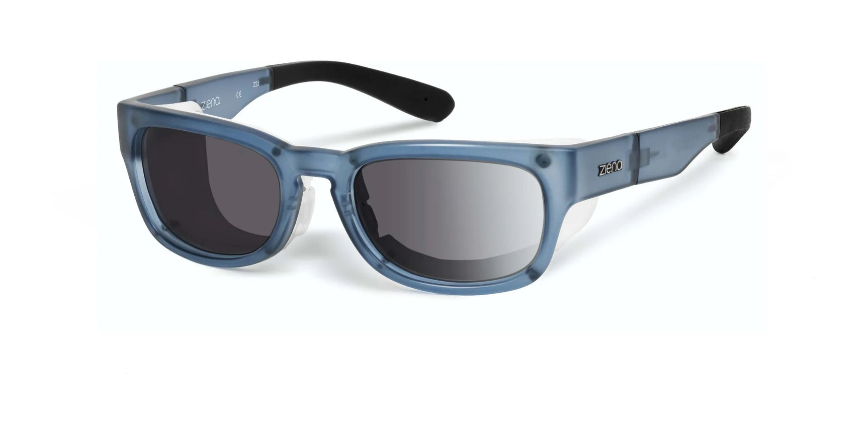 Ziena Kai Sunglasses (Size 52) by Ziena are blue, rectangular, with polarized and UV-protected dark lenses and black ear pieces, displayed on a white background. Ziena Kai Sunglasses (Size 52) by Ziena are blue, rectangular, with polarized and UV-protected dark lenses and black ear pieces, displayed on a white background.