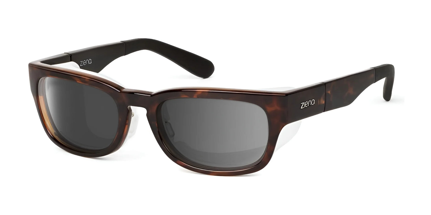 Ziena Kai Sunglasses size 52 have tortoiseshell rectangular frames, dark polarized lenses, a "ZERO" logo on the temple, and provide UV protection. Ziena Kai Sunglasses size 52 have tortoiseshell rectangular frames, dark polarized lenses, a "ZERO" logo on the temple, and provide UV protection.