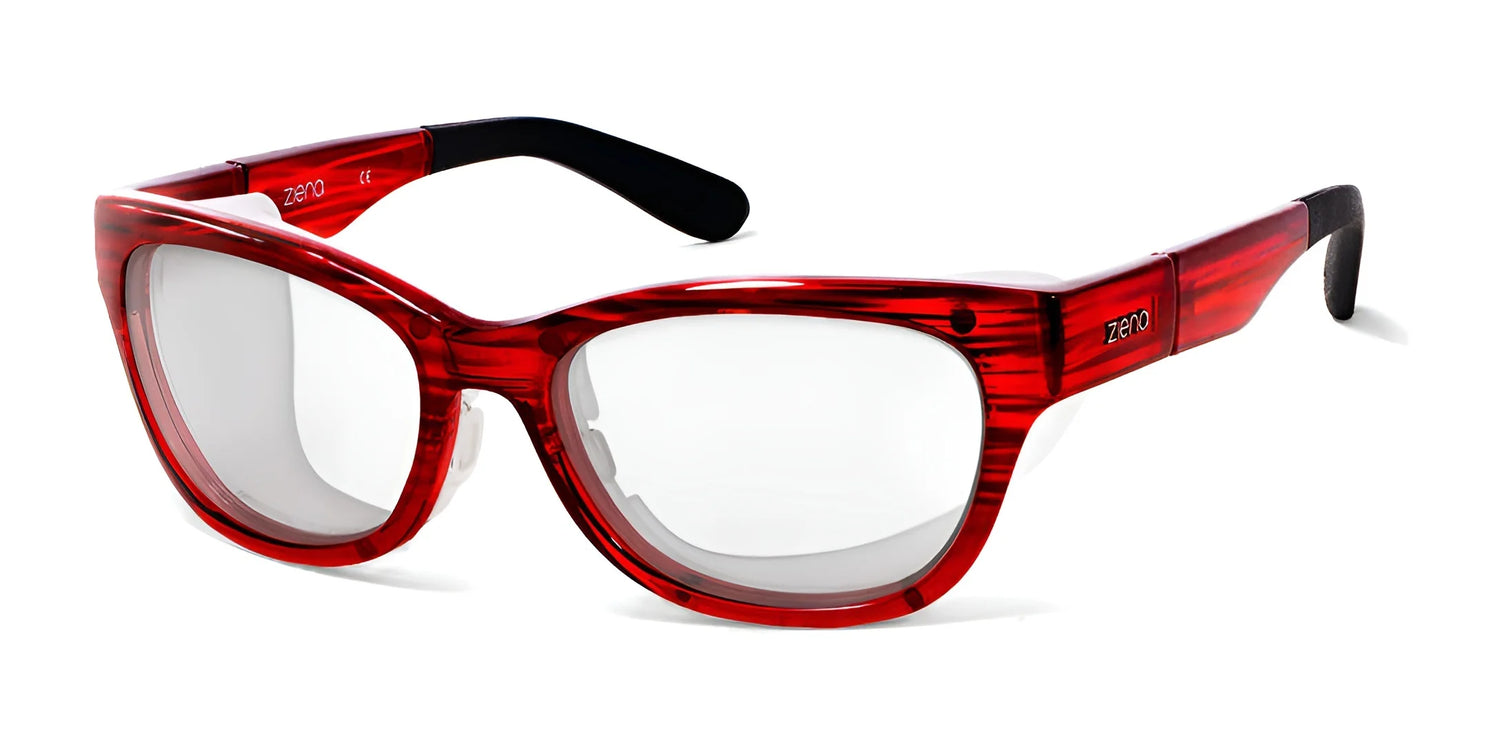 The Ziena Marina Eyeglasses Size 56 feature red frames with semi-transparent lenses, ensuring optical clarity and UVA+UVB protection. Designed with black temple tips, they rest elegantly on a white background. The Ziena Marina Eyeglasses Size 56 feature red frames with semi-transparent lenses, ensuring optical clarity and UVA+UVB protection. Designed with black temple tips, they rest elegantly on a white background.