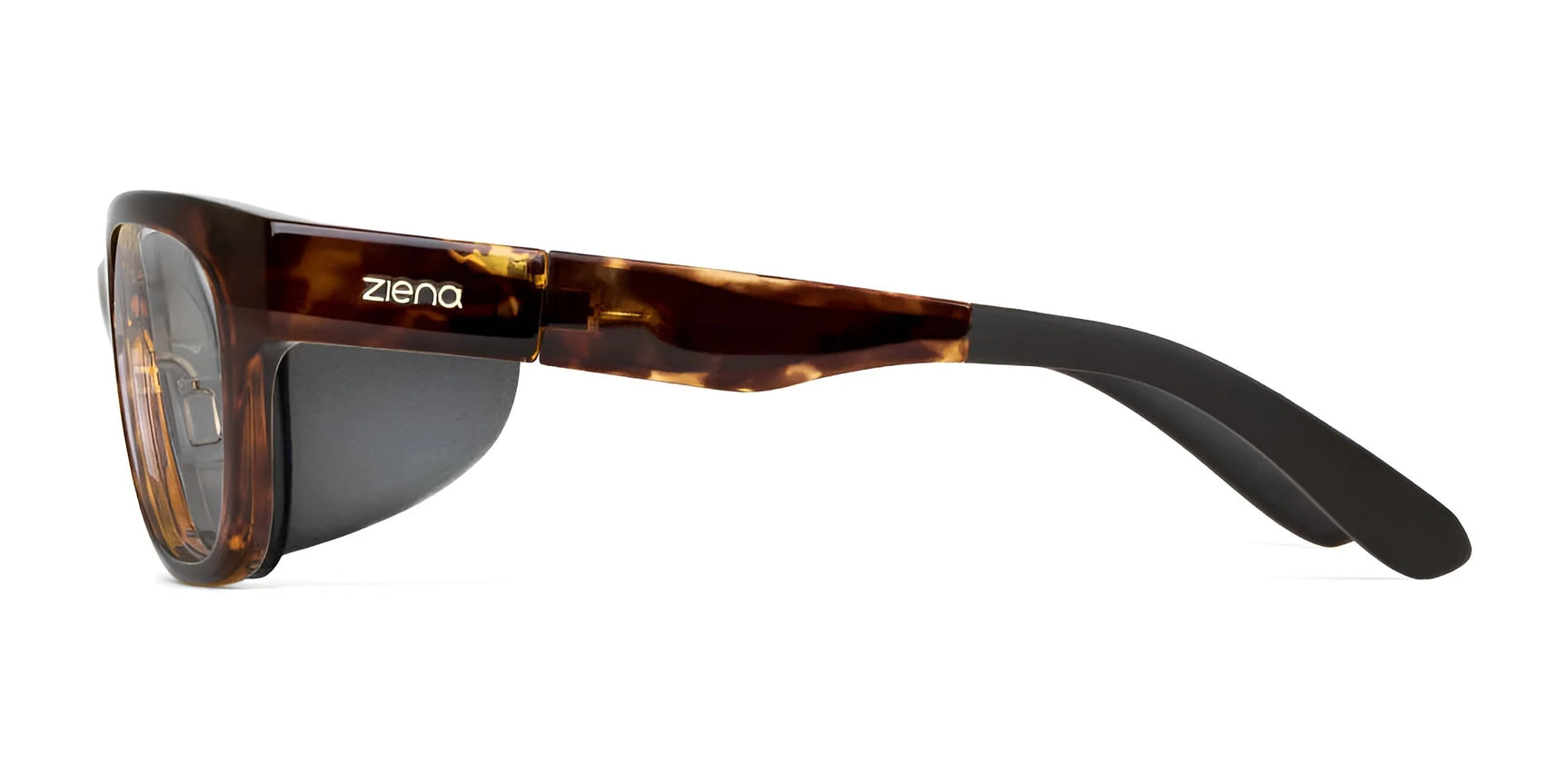 The Ziena Marina Eyeglasses in size 56 feature tortoiseshell frames and black temples, showcasing optical clarity with the elegant "Ziena" brand name on the side. The Ziena Marina Eyeglasses in size 56 feature tortoiseshell frames and black temples, showcasing optical clarity with the elegant "Ziena" brand name on the side.