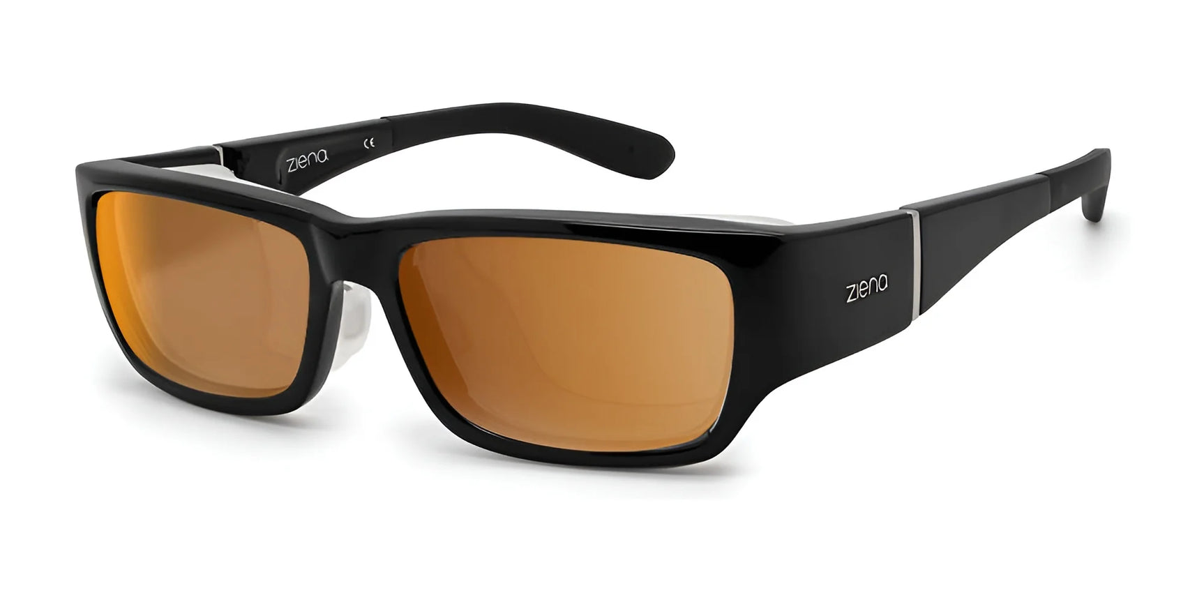The Ziena Nereus Sunglasses Size 55 feature black rectangular frames with brown lenses, offering UVA/UVB protection. A logo on the temple arms adds style and practicality from the side view. The Ziena Nereus Sunglasses Size 55 feature black rectangular frames with brown lenses, offering UVA/UVB protection. A logo on the temple arms adds style and practicality from the side view.