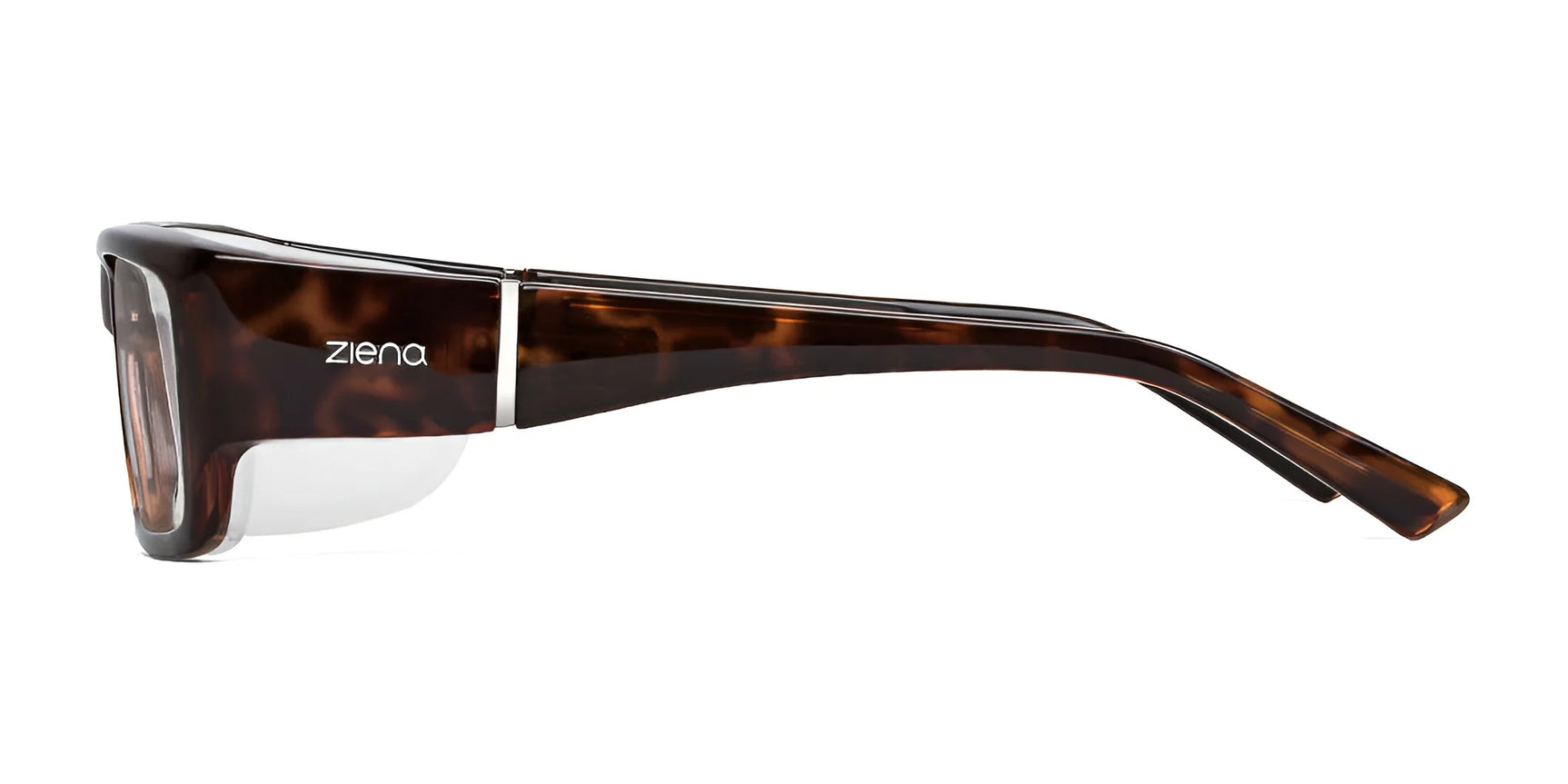 Side view of Ziena Nereus Sunglasses, size 55, with tortoiseshell frames and clear eye-cups. Optical Clarity Lenses offer pristine vision and UVA UVB Sun Protection, while the brand name is elegantly visible on the arm for added style. Side view of Ziena Nereus Sunglasses, size 55, with tortoiseshell frames and clear eye-cups. Optical Clarity Lenses offer pristine vision and UVA UVB Sun Protection, while the brand name is elegantly visible on the arm for added style.