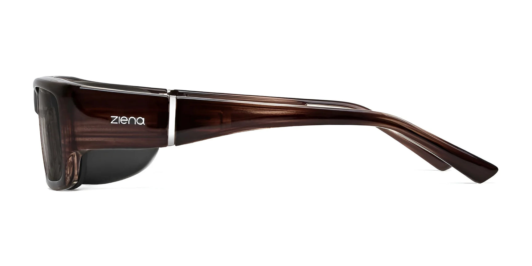 Side view of Ziena Nereus Sunglasses | Size 55 with thick, glossy brown frames and optical clarity lenses for excellent UVA/UVB protection. Side view of Ziena Nereus Sunglasses | Size 55 with thick, glossy brown frames and optical clarity lenses for excellent UVA/UVB protection.