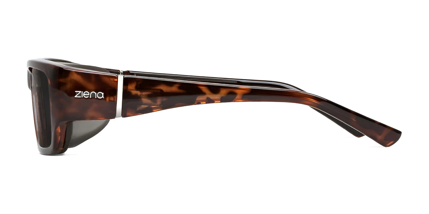 Side view of Ziena Seacrest Sunglasses (Size 54) with tortoiseshell wrap-around design, "Ziena" branding on the arm, and UV protection for optical clarity. Side view of Ziena Seacrest Sunglasses (Size 54) with tortoiseshell wrap-around design, "Ziena" branding on the arm, and UV protection for optical clarity.