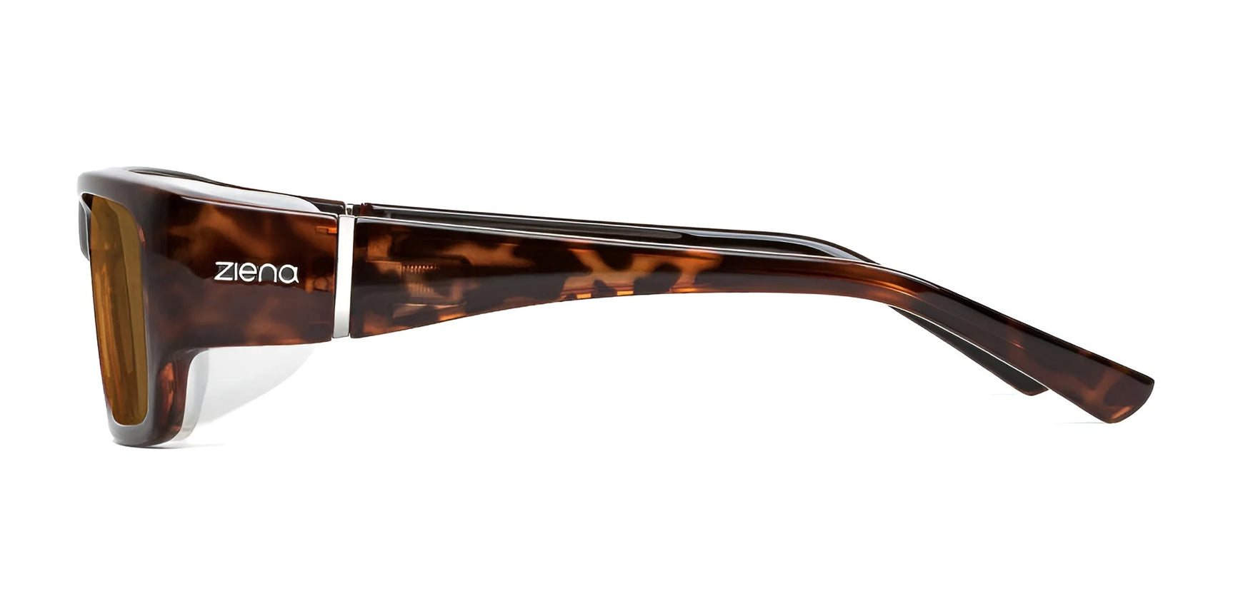 Side view of Ziena Seacrest Sunglasses, Size 54, featuring tortoiseshell frames with "ziena" branding on the side. They offer UV protection and Optical Clarity Lenses for stylish safekeeping. Side view of Ziena Seacrest Sunglasses, Size 54, featuring tortoiseshell frames with "ziena" branding on the side. They offer UV protection and Optical Clarity Lenses for stylish safekeeping.