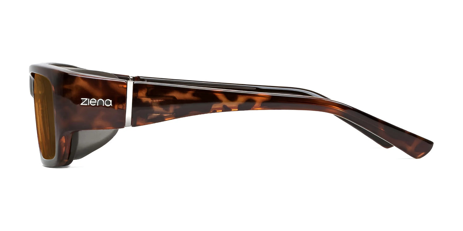 Side view of tortoiseshell-patterned Ziena Seacrest Sunglasses, Size 54, with Ziena branding on the temple; they offer excellent UV protection and Optical Clarity Lenses. Side view of tortoiseshell-patterned Ziena Seacrest Sunglasses, Size 54, with Ziena branding on the temple; they offer excellent UV protection and Optical Clarity Lenses.