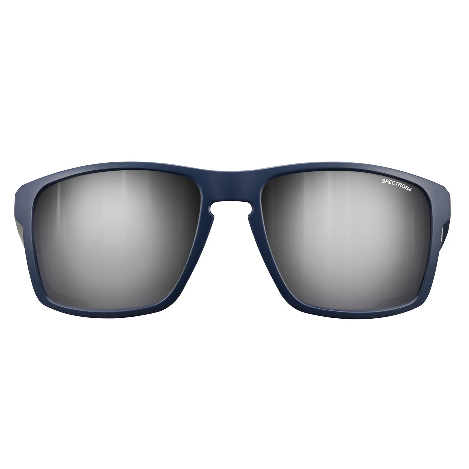Julbo's Shield Sunglasses, size 59, have a dark blue frame, reflective square lenses, and feature Grip Nose technology for added comfort. Julbo's Shield Sunglasses, size 59, have a dark blue frame, reflective square lenses, and feature Grip Nose technology for added comfort.
