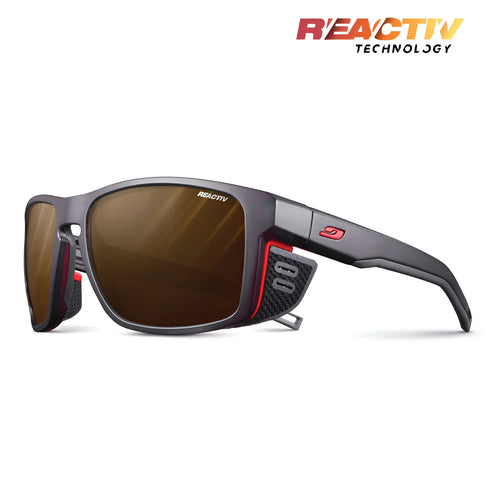 Julbo Shield Sunglasses / Size 59 / Transluscent Black / Neon Orange / REACTIV 2 & 4 Polarized (VLT 5..20%) / Size 59