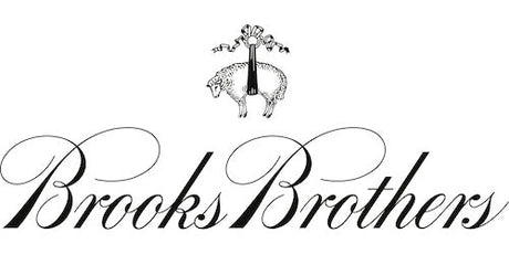 Logo of Brooks Brothers with a suspended sheep design above the brand name in elegant script.